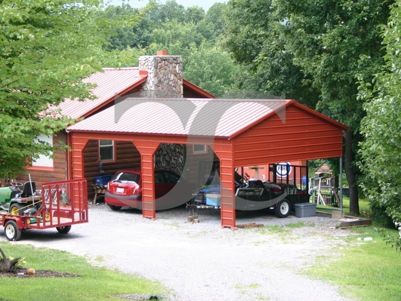 Carport | Vertical Roof | 22W x 26L x 9H | 1 Extended Gable | Side Entry