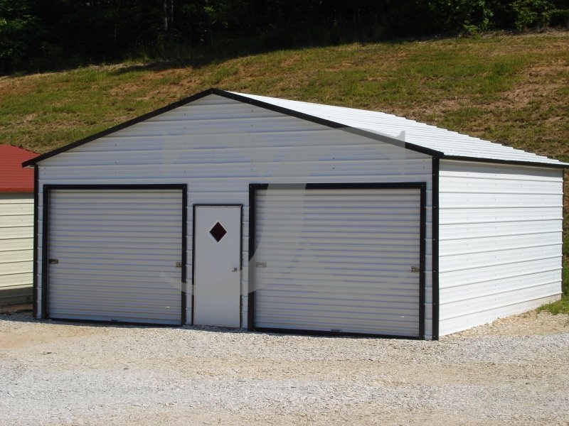 Garage | Boxed Eave Roof | 24W x 21L x 9H |  2-Car Metal Garage