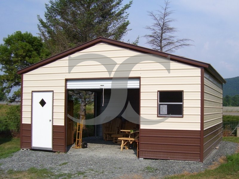 Metal Storage Building | Vertical Roof | 22W x 21L x 8H | Enclosed Garage