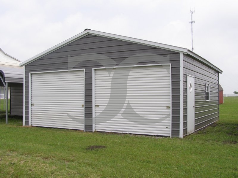 Enclosed Metal Garage | Vertical Roof | 22W x 26L x 9H | 2-Cars