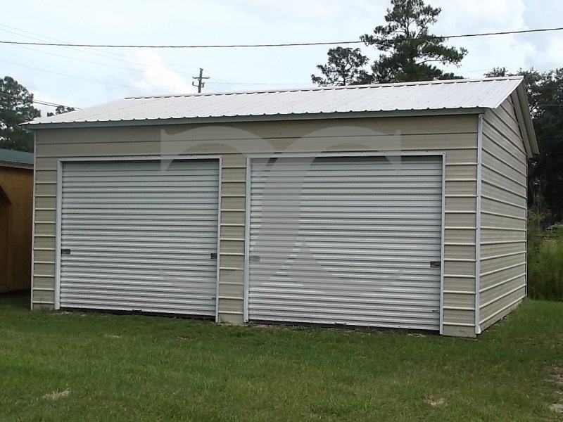 2-Car Garage | Vertical Roof | 20W x 21L x 9H |  Side Entry Metal Garage