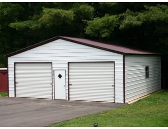 2-Vehicle Metal Garage | Vertical Roof | 24W x 36L x 9H | Enclosed