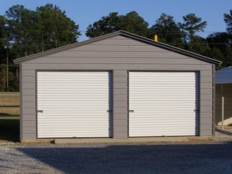 Enclosed Steel Garage | Vertical Roof | 20W x 21L x 9H | 2-Car